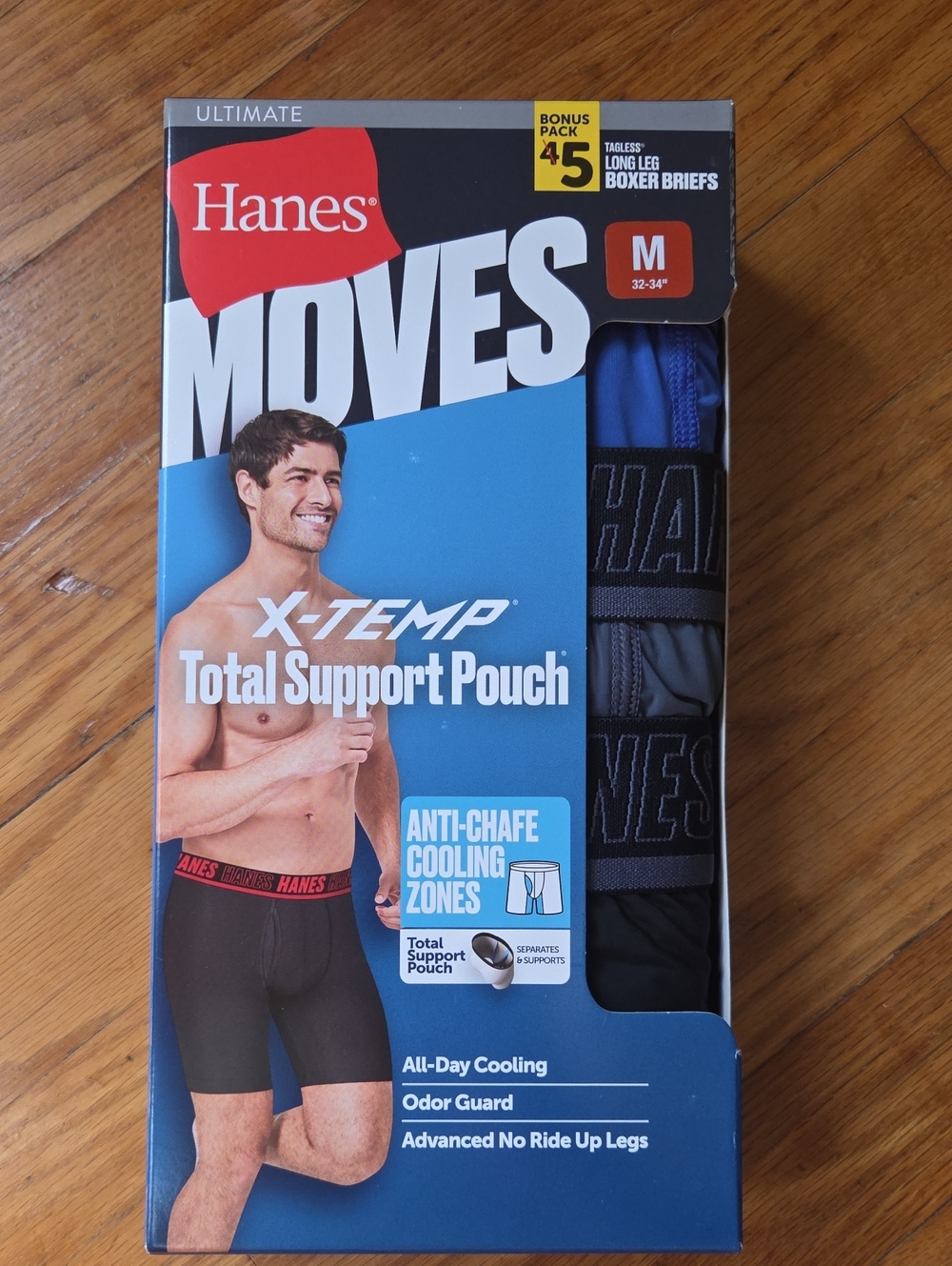 Hanes Moves X-Temp Men's Boxer Briefs - Black & Blue (M)